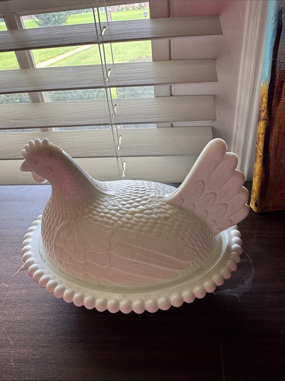 Milk Glass Chicken Candy Dish - Picture 2 of 3
